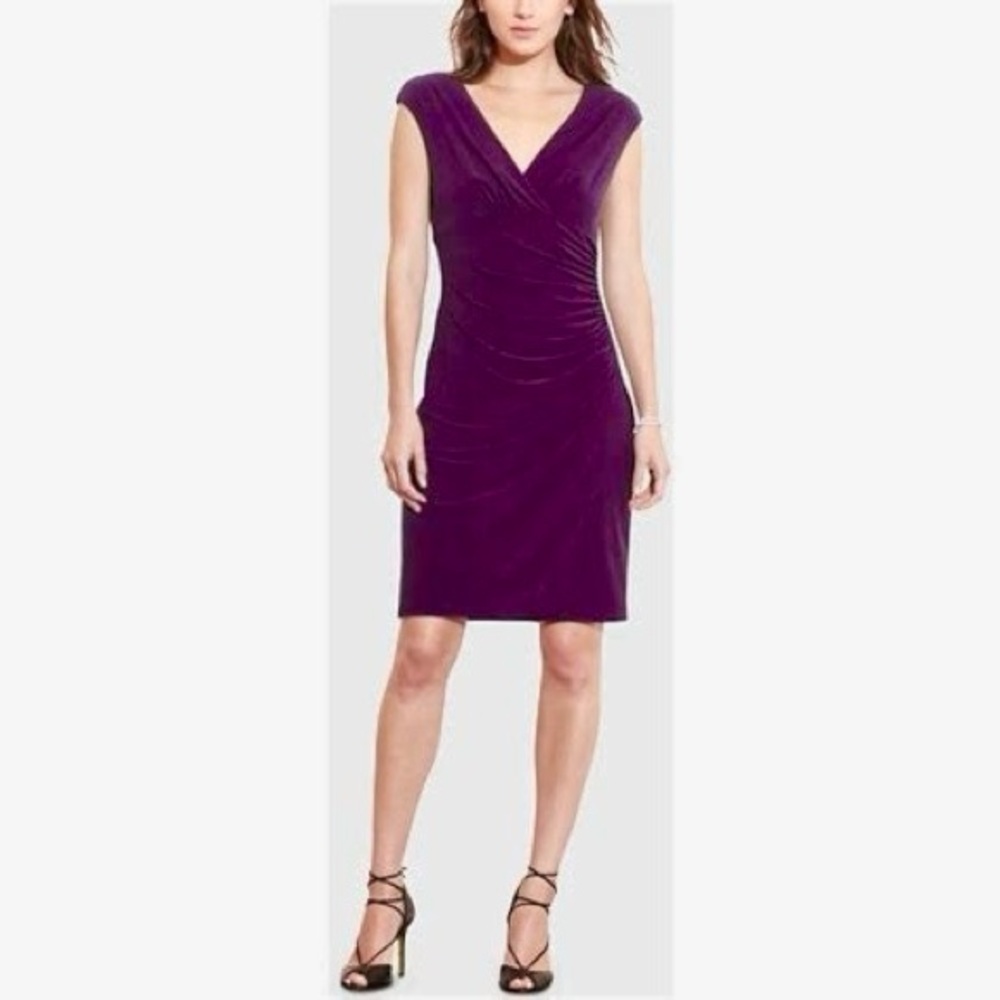 Ralph Lauren Eggplant Purple Draped Surplice Neckline Dress